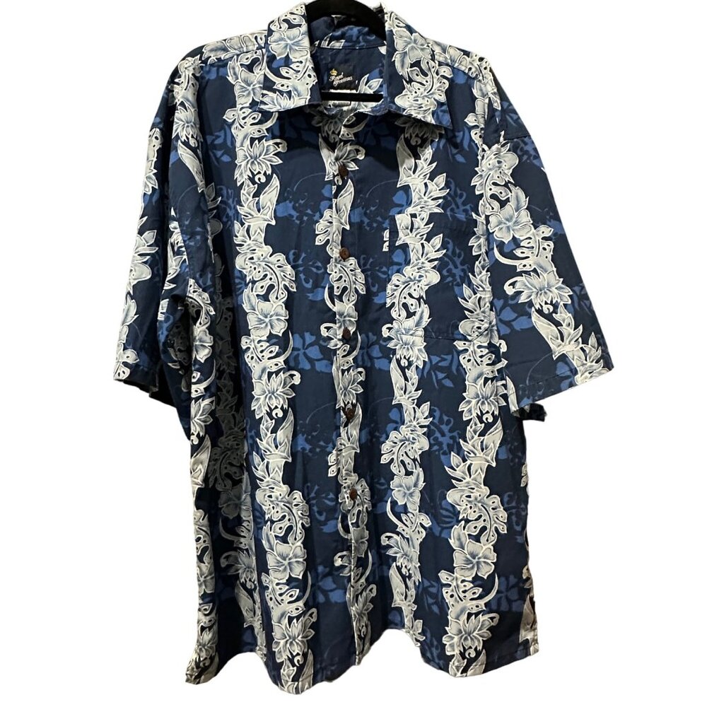 Royal Creations men’s size XXXL cotton blend blue Hawaiian print button front sh
